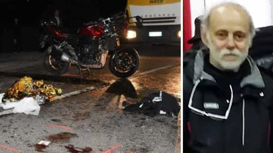 La moto sul luogo della tragedia e a destra Luciano Zanella