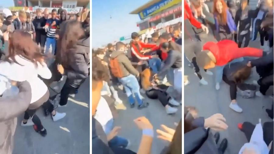 
	Alcuni fermo immagine del video: si vede la ragazzina aggredita e il giovane che la salva dal branco

