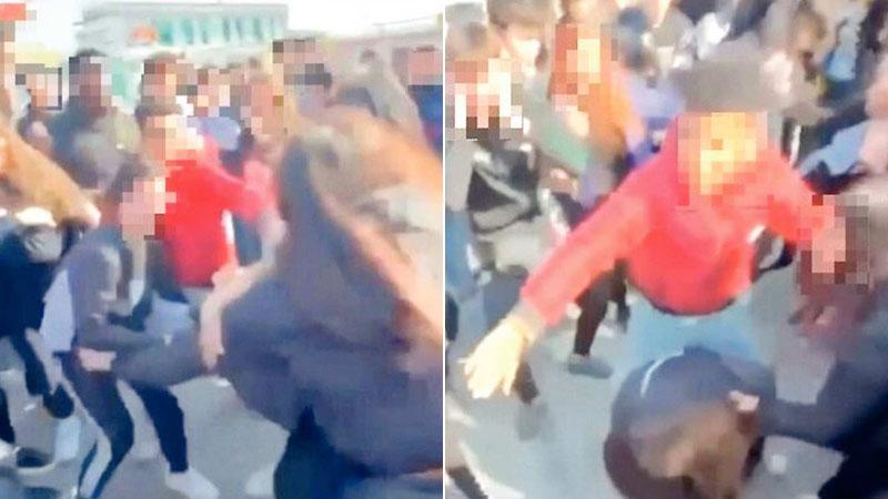 Due fermi immagine del video in cui è stato ripreso il pestaggio nel piazzale dello stadio di Pontedera l’altro giorno