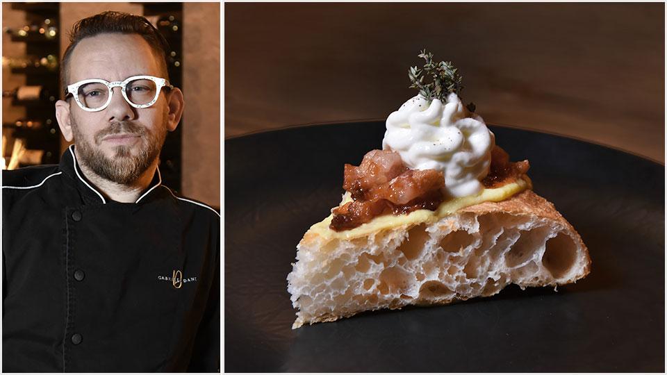 Gabriele Dani e un particolare di una delle pizze d’artista