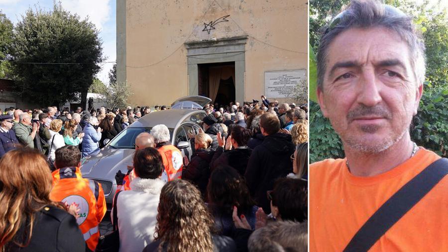 Luigi Coclite uno degli operai morti nel crollo a Firenze e un momento del funerale (foto Silvi)