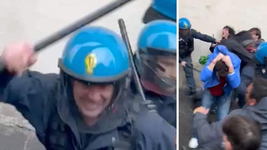 
	A sinistra il fermo-immagine del poliziotto che sembra sorridere


