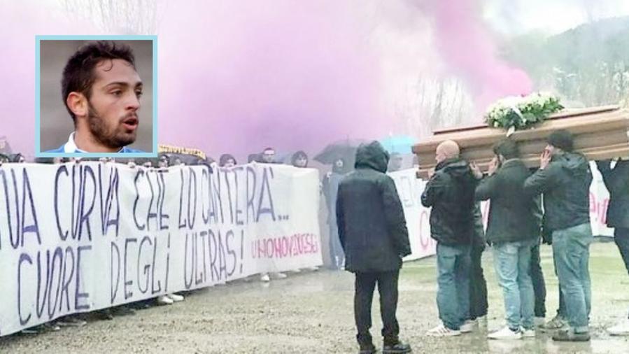 Il funerale e nel riquadro Marco Pezzati