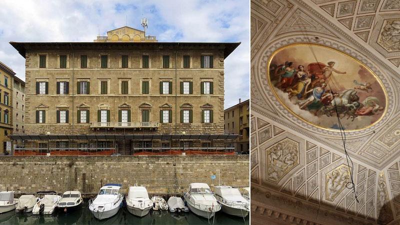 Il palazzo Maurogordato e uno dei soffitti affrescati all’interno