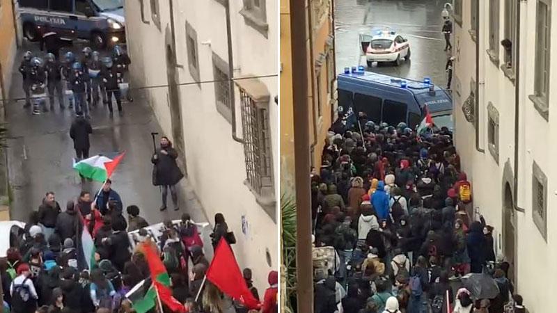 La “trattativa” tra studenti e Digos e a destra le prime manganellate