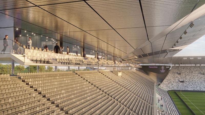 Un rendering dell’interno dello stadio Franchi al termine del restyling