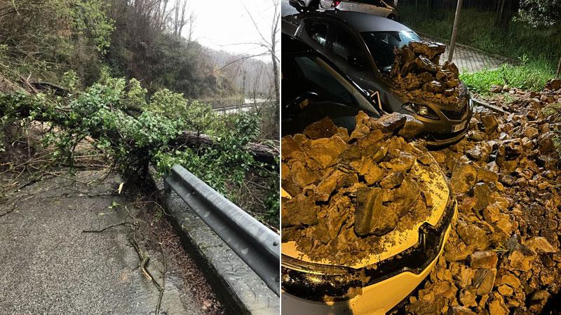 La frana sulla strada per Sammomè e il crollo nel parcheggio della Misericordia