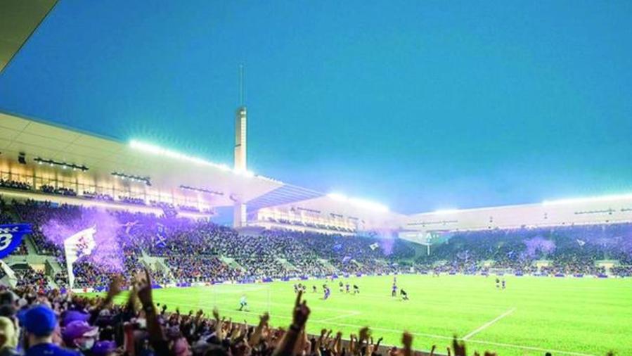 Un rendering dello stadio Franchi di Firenze dopo i lavori di restauro