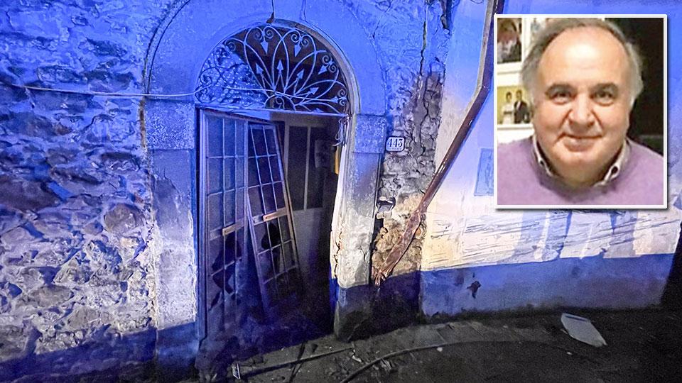 Ginaluigi Parenti e Il cancello in ferro contro cui è stato schiacciato dalla sua stessa auto