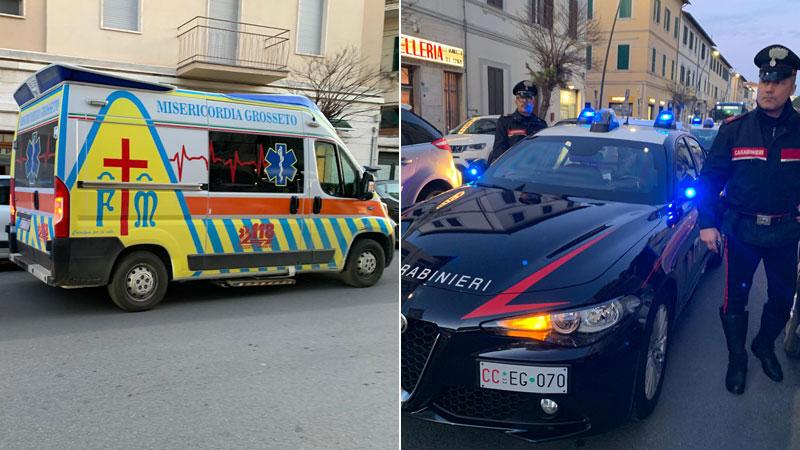 L’ambulanza della Misericordia e la pattuglia dei carabinieri che sono intervenute ieri pomeriggio in via Oberdan