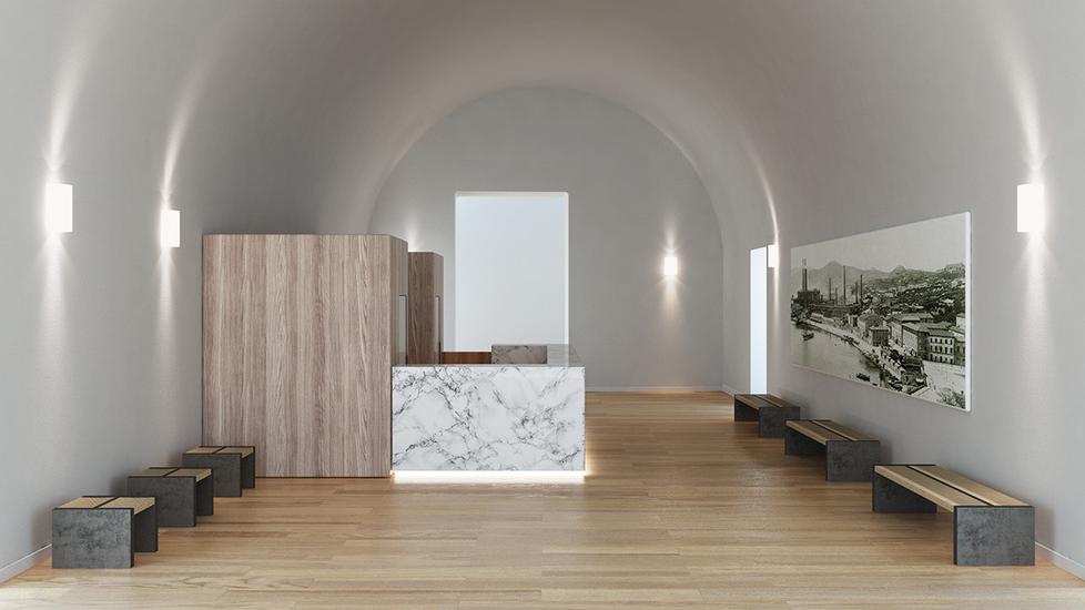 La reception dell’albergo didattico progettata dallo studio Tecné 2000