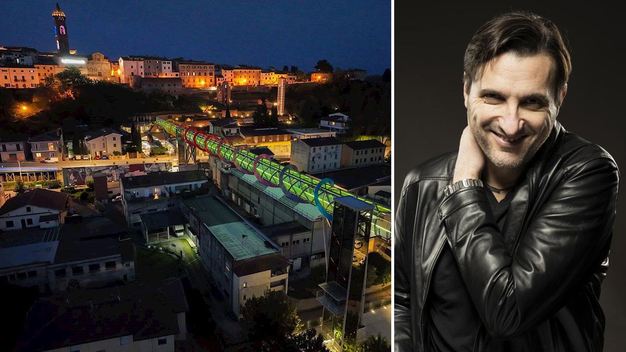 Endless Sunset, un’opera di Patrick Tuttofuoco realizzata nel 2020 a Peccioli per collegare il centro storico del borgo alla parte nuova del paese e Romano De Marco