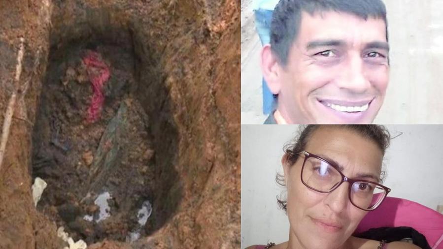 La buca scavata dal marito e nei riquadri Adriano Santos e Antonella De Rosa