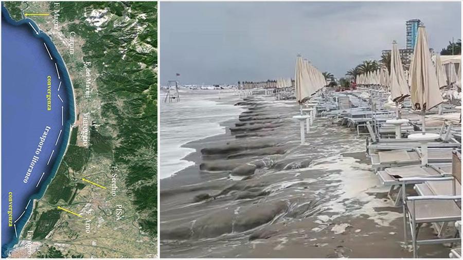 
	Due immagini che spiegano l'erosione delle spiagge in Toscana

