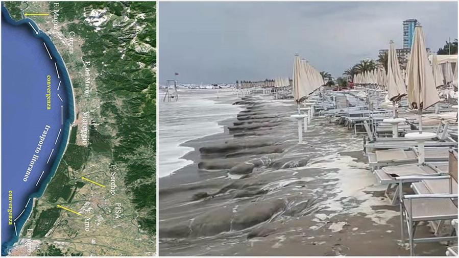 
	Due immagini che spiegano l&#39;erosione delle spiagge in Toscana

