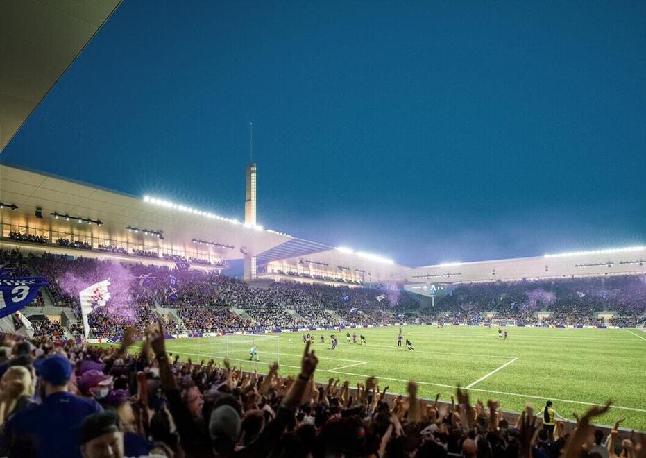 Il rendering del futuro stadio Franchi: i lavori per il restyling inizieranno tra qualche mese