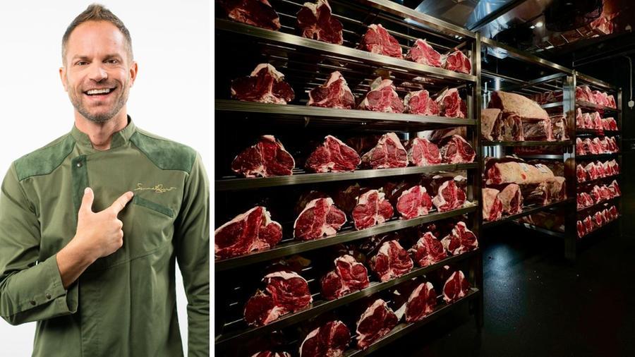 
	Simone Rugiati e la carne nel suo locale

