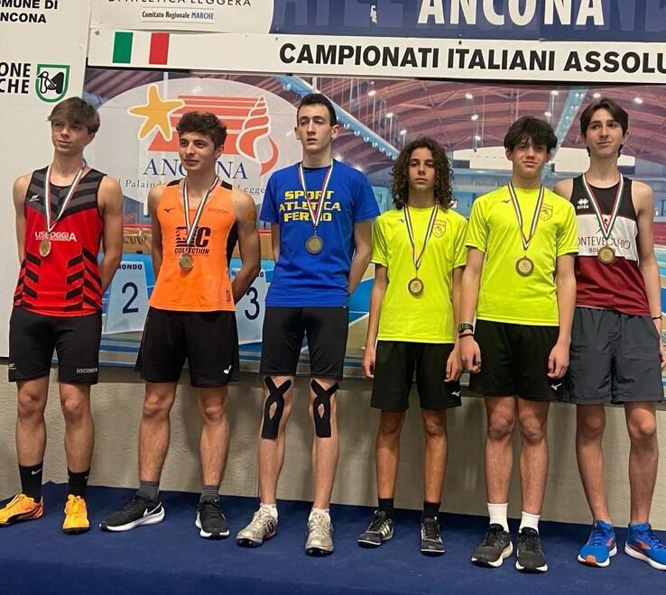 Il podio del salto in alto maschile con Allegrini e Bertolini al quarto e quinto posto