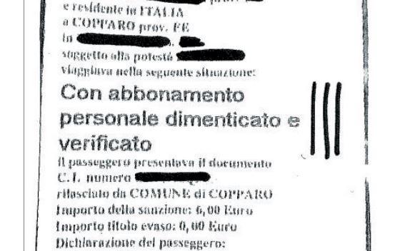 Copparo, dimentica a casa l’abbonamento: studentessa sanzionata di 6 euro