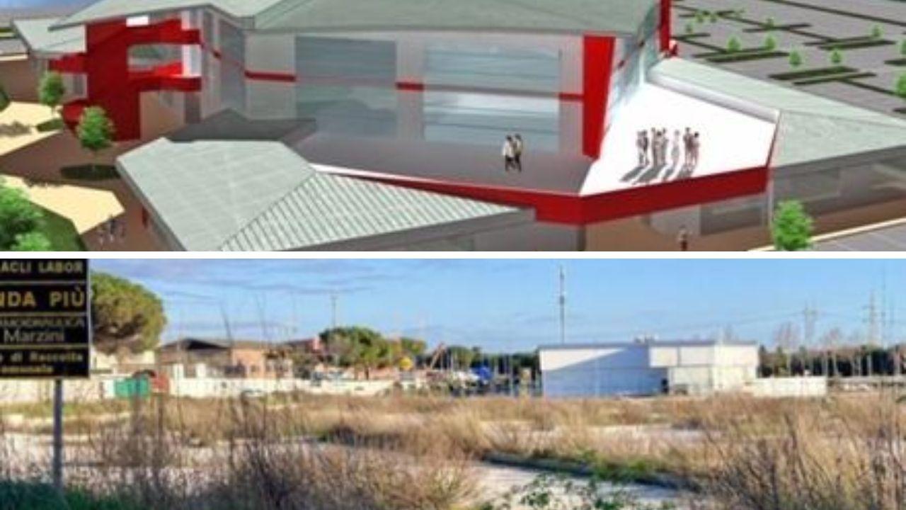 In alto il rendering del progetto e sotto lo stato attuale dell'area delle Morelline