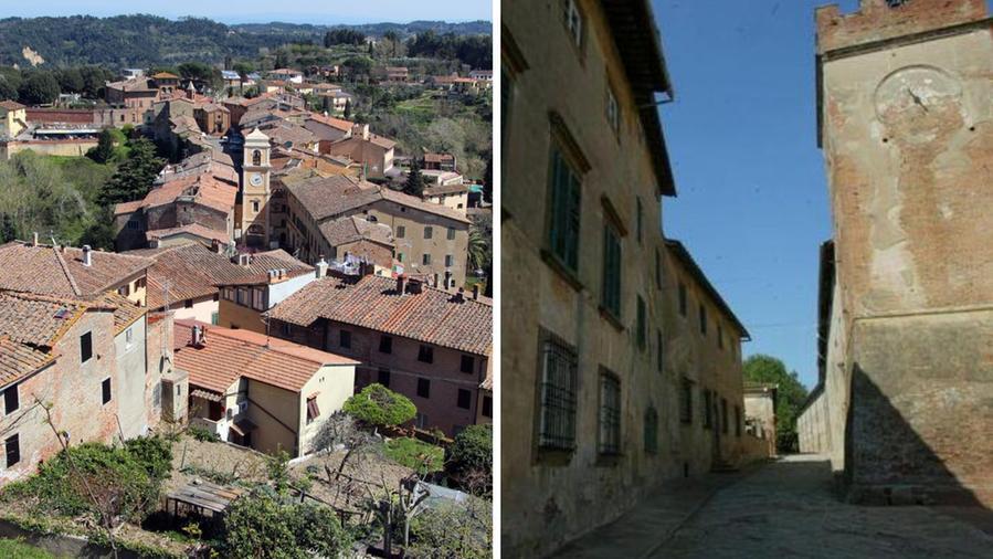 Una veduta aerea di Palaia e a destra il borgo dove sarà realizzato il resort
