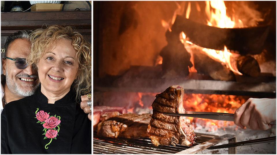 Fabrizio Moccia e Cristina Fagiolini e uno dei meravigliosi tagli di carne serviti al locale
