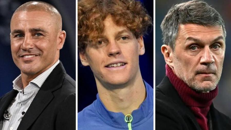 Da sinistra Fabio Cannavaro, Jannik Sinner e Paolo Maldini 