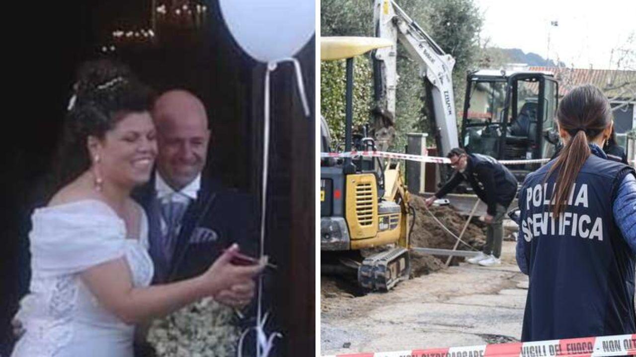 Una foto dell'operaio morto nel giorno del matrimonio e a destra la buca in cui ha perso la vita