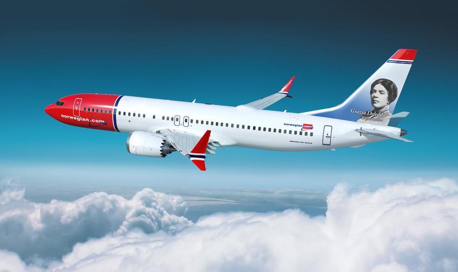 
	Il volto di Grazia Deledda sulla coda di un aereo Norwegian

