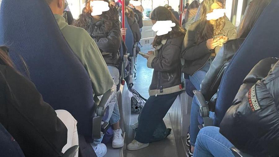 Una studentessa in piedi durante il viaggio