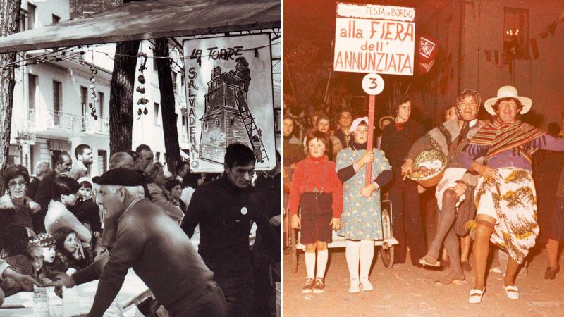 Due immagini dei primi anni della rinascita della Fiera dei ciottorini in occasione della festa patronale della Santissima Annunziata (foto d’archivio)