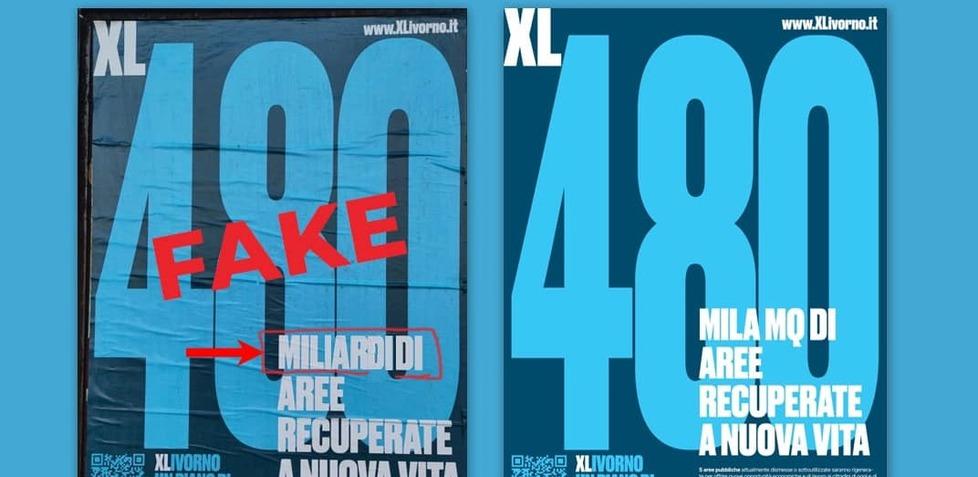 Livorno, ritoccati i manifesti sui risultati della giunta: scontro tra il volto dei comitati e l’assessore<br>
