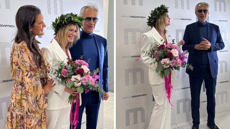 
	Maddalena Bocelli con lo zio Andrea e la zia Veronica all'Istituto Modartech di Pontedera

