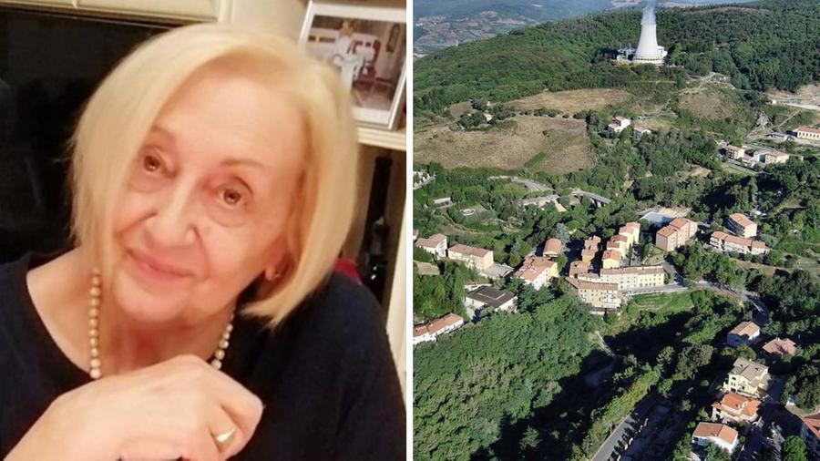 Patrizia Martignoni e a destra il paese di Monterotondo Marittimo