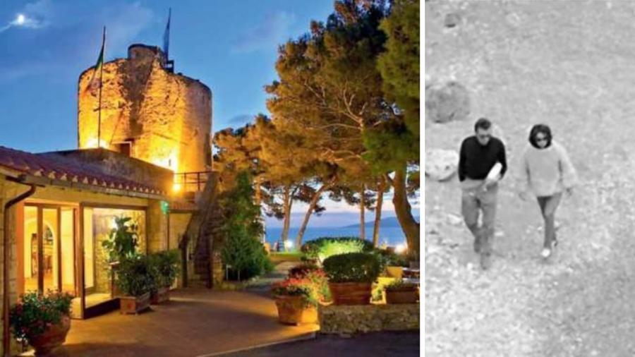 
	L&rsquo;accesso del boutique hotel (Foto di Enzo Russo) e Liz Taylor e Richard Burton nella loro fuga d&rsquo;amore a Cala Piccola (foto Geppetti)

