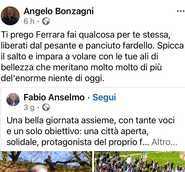 Post contro Alan Fabbri. Il consigliere di Cento: «Ferrara liberati dal pesante e panciuto fardello»
