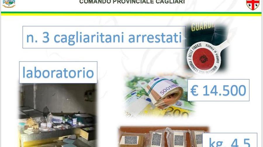 Quattro chili e mezzo di cocaina dall’Olanda: arrestati a Cagliari destinatari e corriere