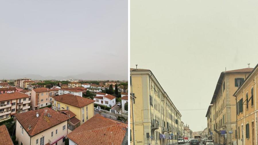 
	Il cielo giallo: a sinistra a Pisa, a destra un&#39;immagine da Livorno

