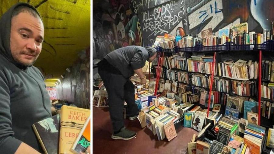 Marco nella sua libreria sotterranea alle Cure