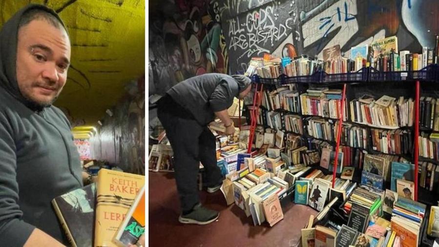 Marco nella sua libreria sotterranea alle Cure