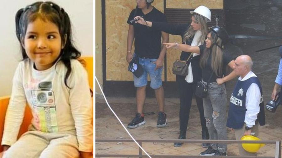 A sinistra la piccola scomparsa; a destra la madre in sopralluogo all'ex hotel Astor