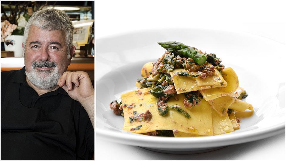 Claudio Togni e un piatto tipico del ristorante lucchese