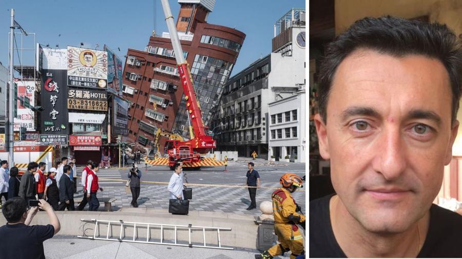 
	Un palazzo ad&nbsp;Hualien, epicentro del terremoto e Alessandro Zeta, docente di Prato che vive a Taipei

