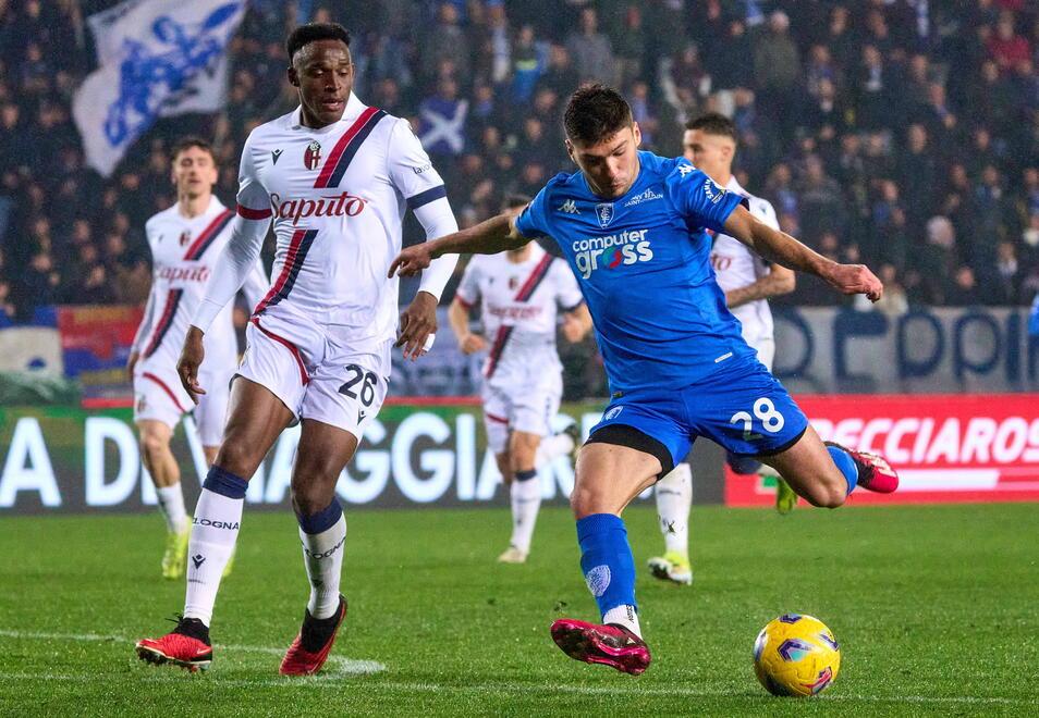 Cambiaghi in azione nella sfida casalinga contro il Bologna: l’attaccante dell’Empoli è ancora alla ricerca del primo gol in stagione