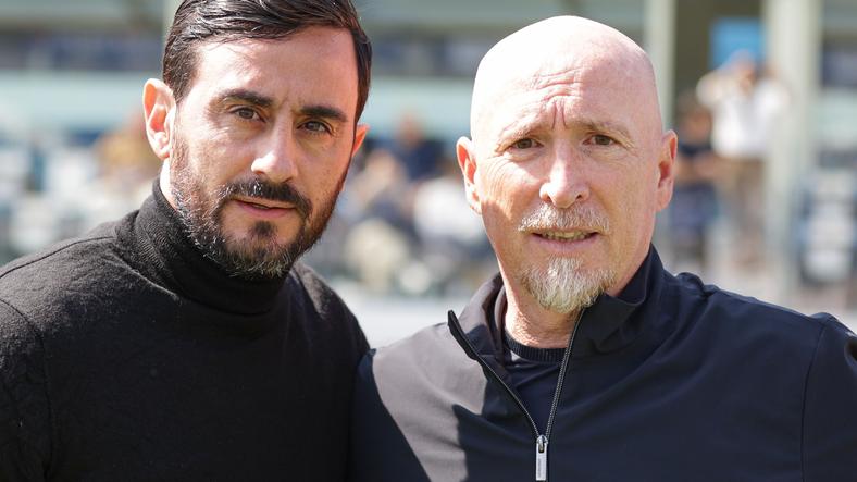 Il saluto tra gli allenatori Alberto Aquilani e Rolando Maran prima della gara