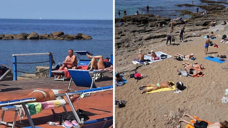 Livorno, è pienone sul lungomare. Tuffi, lettini in spiaggia, ai bagni Lido e Tirreno