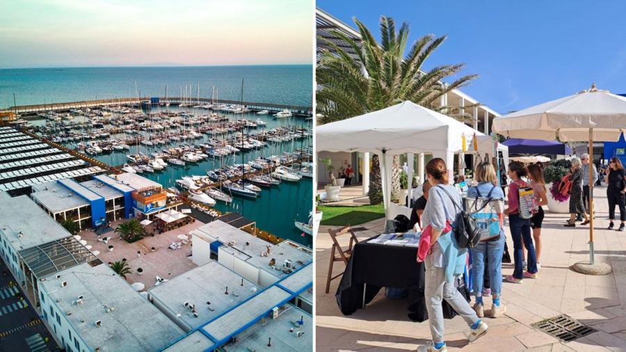 
	Il porto Marina Cala de&rsquo; Medici A destra il borgo commerciale ieri durante l&rsquo;iniziativa &ldquo;Un porto di libri"

