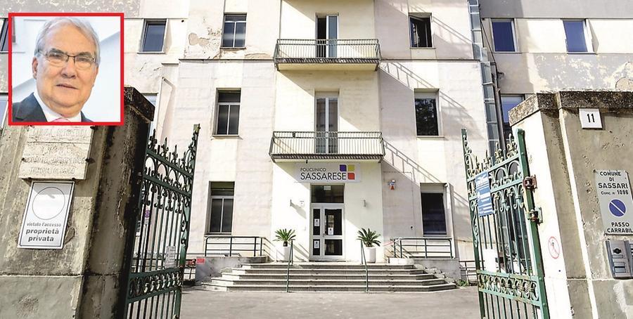 
	L'ingresso del Policlinico Sassarese. Nel riquadro, il chirurgo Marco Spissu

