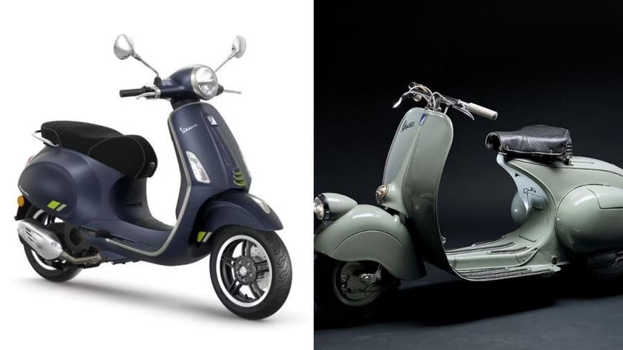 
	A destra il primo modello Piaggio nel 1946, a sinistra l'ultimo modello del 2024

