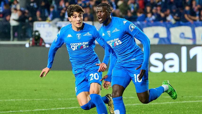 L’esultanza di Niang e Cancellieri dopo la rete del 3-2 che è valsa la vittoria contro il Torino nell’ultima giornata